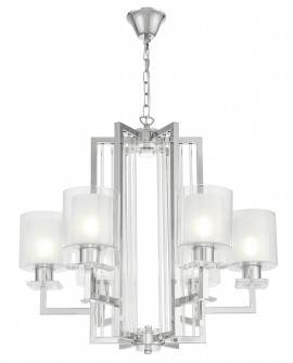 chromowana lampa wisząca z cylindrycznymi kloszami szklanymi do salonu i jadalni nowoczesna forma marki Lumina Deco model Manhat
