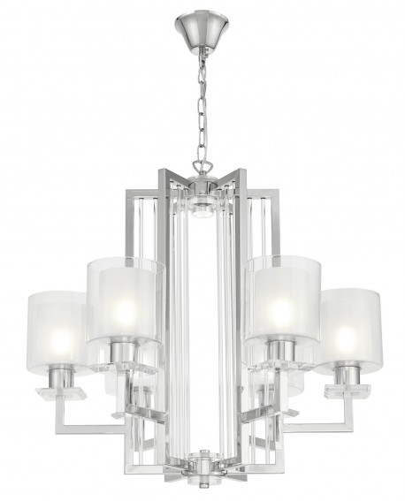 chromowana lampa wisząca z cylindrycznymi kloszami szklanymi do salonu i jadalni nowoczesna forma marki Lumina Deco model Manhat