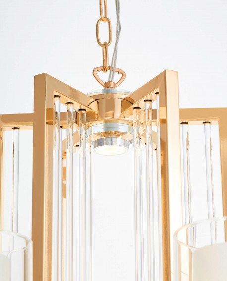 efektowna lampa sufitowa wisząca złota z przezroczystymi elementami idealna do wnętrz premium LuminaDeco model MANHATTAN