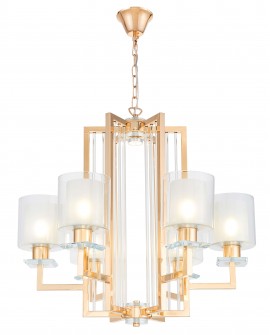 złota lampa wisząca z eleganckimi szklanymi kloszami do salonu luksusowy żyrandol model MANHATTAN od producenta LuminaDeco
