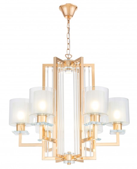 złota lampa wisząca z eleganckimi szklanymi kloszami do salonu luksusowy żyrandol model MANHATTAN od producenta LuminaDeco