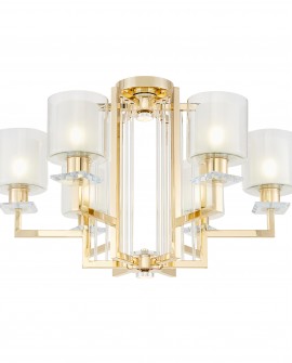 złoty żyrandol sufitowy z jasnymi szklanymi kloszami do salonu elegancka lampa LuminaDeco w kolekcji MANHATTAN