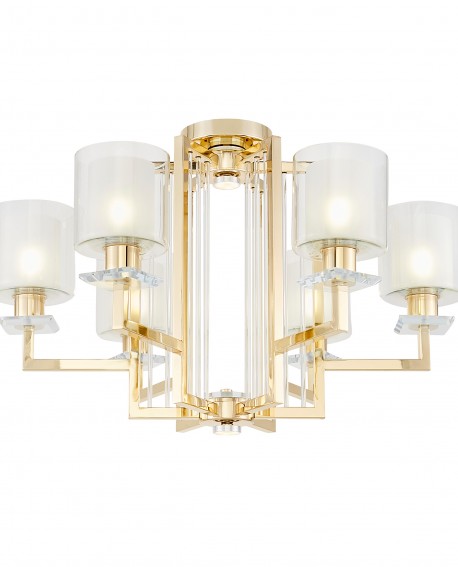 złoty żyrandol sufitowy z jasnymi szklanymi kloszami do salonu elegancka lampa LuminaDeco w kolekcji MANHATTAN