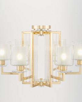 nowoczesna lampa sufitowa złota z dekoracyjną ramą i mlecznym szkłem producent LuminaDeco model MANHATTAN