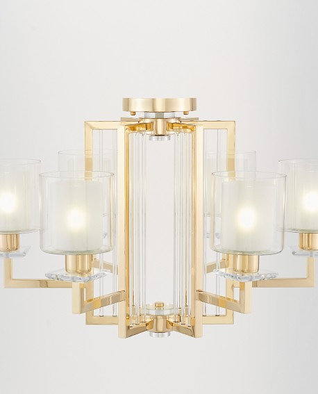 nowoczesna lampa sufitowa złota z dekoracyjną ramą i mlecznym szkłem producent LuminaDeco model MANHATTAN