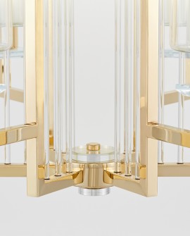 elegancka lampa sufitowa złota z geometryczną konstrukcją i szklanymi kloszami propozycja LuminaDeco MANHATTAN