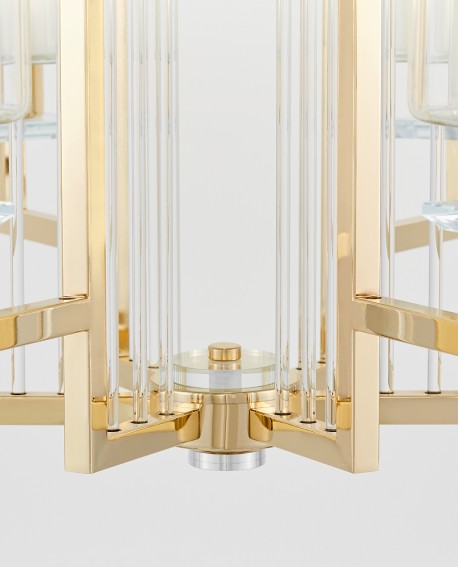 elegancka lampa sufitowa złota z geometryczną konstrukcją i szklanymi kloszami propozycja LuminaDeco MANHATTAN