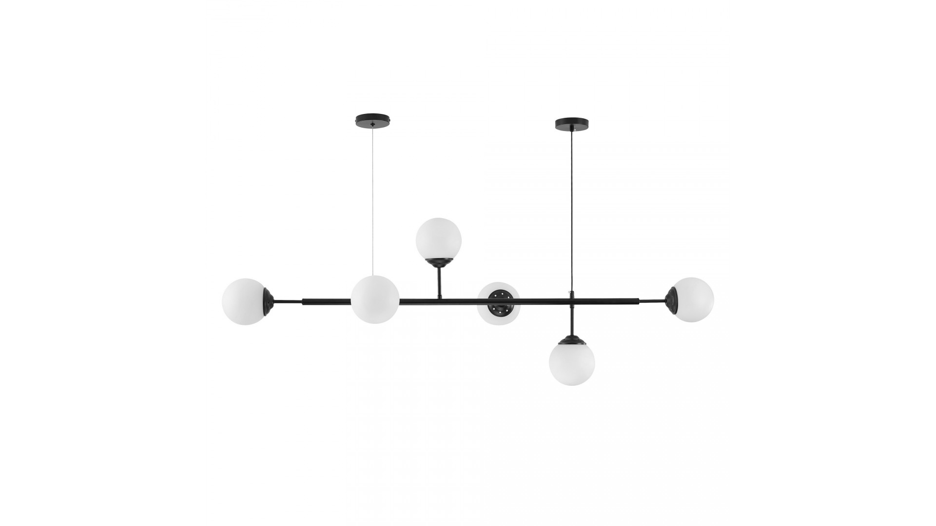 lampa wisząca czarna Fino W6 od Lampit z sześcioma białymi kulami, nowoczesny design w stylu industrialnym