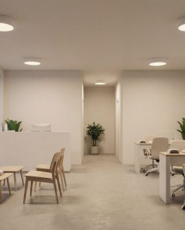 okrągła oprawa sufitowa plafonowa LED biała do biura i korytarza z równym światłem model Nevo D30 od marki lampit