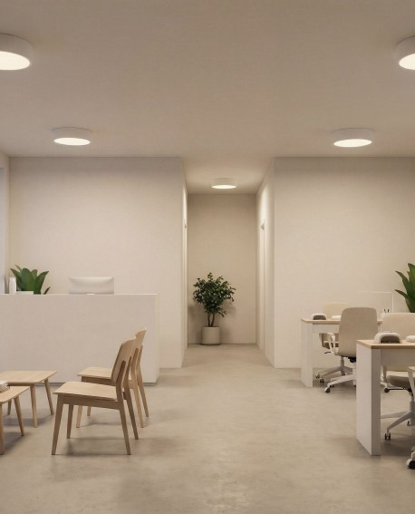 okrągła oprawa sufitowa plafonowa LED biała do biura i korytarza z równym światłem model Nevo D30 od marki lampit