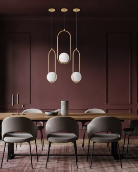 designerska lampa wisząca z białym kloszem szkło szczotkowane złoto producent lampit linia VERO 1B nad stół