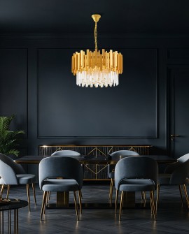 klasyczny żyrandol kryształowy złoto i szkło lampa sufitowa do salonu producent lampit linia FERA D50