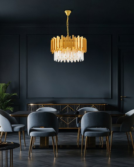 klasyczny żyrandol kryształowy złoto i szkło lampa sufitowa do salonu producent lampit linia FERA D50