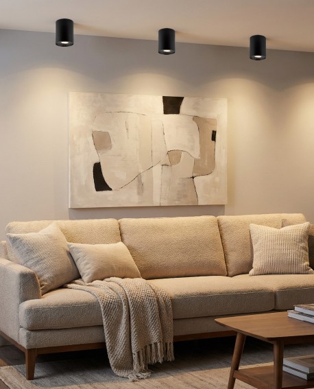 nowoczesne oświetlenie salonu czarna lampa spot tuba oprawa natynkowa producent lampit linia CONE W1