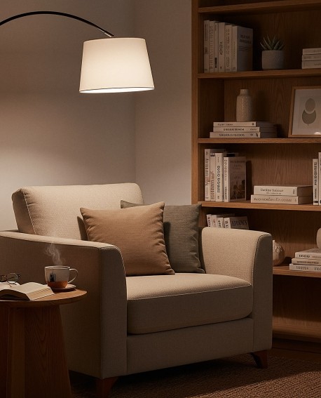 minimalistyczna lampa stojąca podłogowa czarno biała do strefy wypoczynku linia TIROL