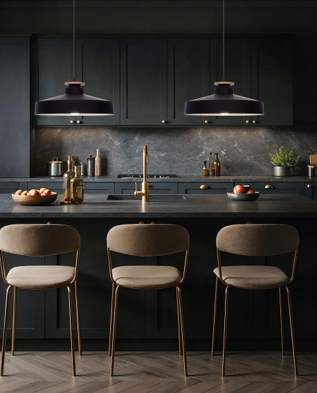 nowoczesna lampa sufitowa wisząca czarna oświetlająca stół producent LuminaDeco seria LUDOR idealna do kuchni z wyspą