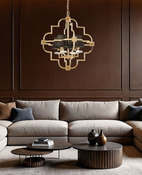 stylowa lampa sufitowa wisząca w kolorze złota i czerni do wnętrz glamour producent LuminaDeco seria BALTIMORE W4