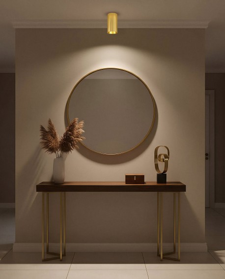 złota oprawa natynkowa spot tuba nad lustro z ciepłym światłem do przedpokoju model FLOR W1 od producenta Lampit