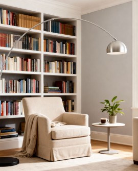 nowoczesna lampa podłogowa stojąca z długim łukiem nad sofę w kolorze stali LuminaDeco prezentuje AZURRO C1