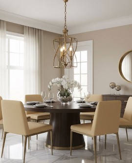 lampa sufitowa art deco mosiężna do jadalni na łańcuchu z trzema świecowymi żarówkami model elmont w3 od lumina deco