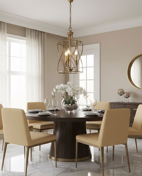 lampa sufitowa art deco mosiężna do jadalni na łańcuchu z trzema świecowymi żarówkami model elmont w3 od lumina deco