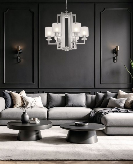 nowoczesna lampa wisząca do salonu chrom i szkło cylindryczne elegancka forma producent Lumina Deco seria Manhattan