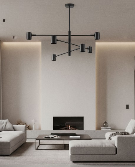 czarna lampa wisząca sufitowa z regulowanymi ramionami do salonu model Dora W6 nowoczesne oświetlenie