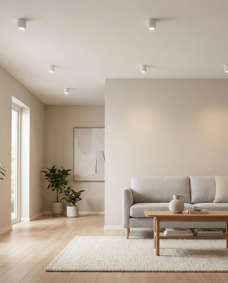 oświetlenie LED w nowoczesnej garderobie z białymi lampami sufitowymi do salonu i przestronnych wnętrz