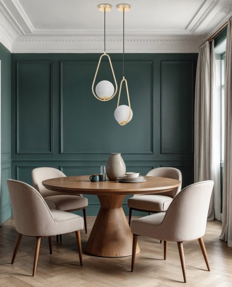 nowoczesna lampa wisząca złota z kulistym kloszem jako dekoracyjne światło nad stołem marka Lampit wersja X3 D15