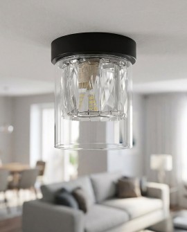 czarna lampa sufitowa natynkowa z przezroczystym kloszem w salonie nowoczesne światło producent Lampit model Deni