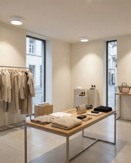 funkcjonalny plafon sufitowy biały w sklepowej przestrzeni niska forma i komfortowe światło Lampit model Nevo D23