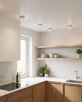 minimalistyczna oprawa sufitowa chromowana z cylindrycznym kloszem do kuchni producent Lampit model Deni