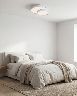 biała lampa sufitowa plafon duo w sypialni miękkie światło nad łóżkiem nowoczesna forma producent Lampit model Nevo Duo D40