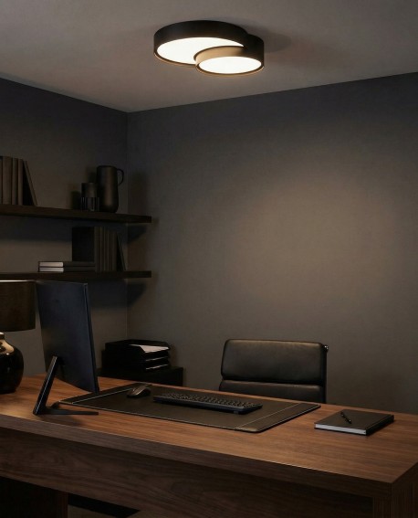 elegancki plafon sufitowy czarny duo w przestrzeni gabinetowej równomierne światło producent Lampit model Orbo Duo D40