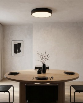 plafon sufitowy czarny z mlecznym kloszem dopasowany do minimalistycznej jadalni NEVO D40 marki lampit