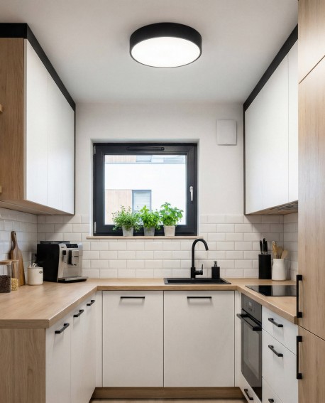 nowoczesna lampa sufitowa typu plafon czarna idealna do jasnej kuchni z drewnem NEVO D40 producent lampit