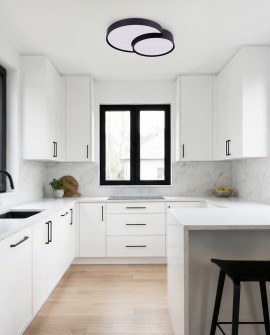 czarna lampa sufitowa plafon z podwójnym okrągłym kloszem pasująca do nowoczesnej białej kuchni NEVO DUO D48 od lampit