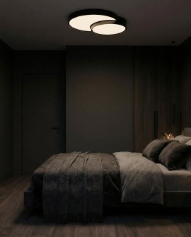 okrągły plafon sufitowy czarny z asymetrycznym układem kloszy do sypialni model NEVO DUO D48 lampit