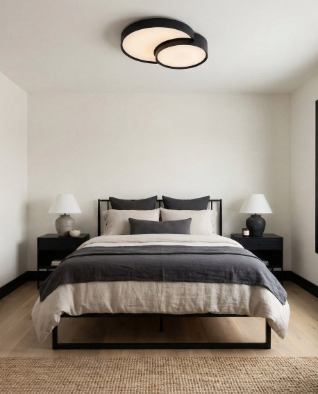 nowoczesna lampa sufitowa typu plafon z dwoma okręgami zapewniająca miękkie oświetlenie wnętrza NEVO DUO D48 od lampit