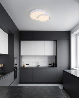 plafon sufitowy biały o dwuelementowej formie zapewniający równomierne światło w nowoczesnej kuchni NEVO DUO D48 producent lampi