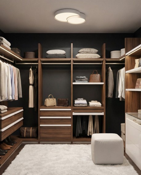 okrągły plafon sufitowy biały z asymetrycznym układem kloszy do przestronnej garderoby model NEVO DUO D48 lampit