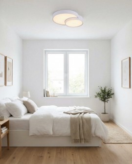 biała lampa sufitowa plafon z podwójnym kloszem tworząca miękkie światło w sypialni model NEVO DUO D48 od lampit