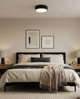 okrągły plafon sufitowy czarny o minimalistycznym wyglądzie do przytulnej sypialni model NEVO D30 lampit