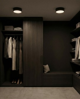 okrągły plafon sufitowy czarny o minimalistycznej bryle do ciemnej garderoby model NEVO D23 lampit