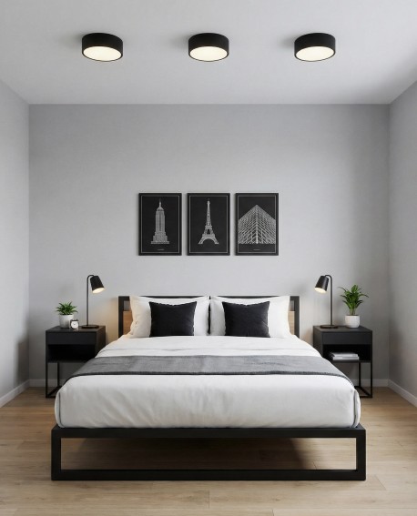 nowoczesna lampa sufitowa typu plafon w kolorze czarnym do sypialni z minimalistyczną aranżacją NEVO D23 od lampit