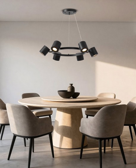 nowoczesna lampa wisząca czarna z sześcioma punktami światła idealna nad stół lub wyspę BOLT W6 producent lampit