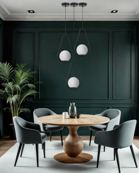 designerska lampa wisząca czarna z białymi kulami w lekkiej, organicznej formie idealna do stylowej jadalni X3 D15 producent lam