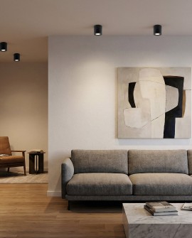 nowoczesne oświetlenie LED Lampit w salonie z czarnymi lampami sufitowymi doskonale podkreśla minimalistyczny wystrój