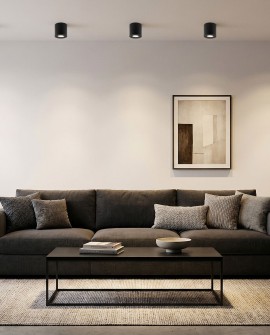 Czarne lampy sufitowe Lampit w sypialni, minimalistyczne oświetlenie z efektem kierunkowego światła, pasujące do nowoczesnych wn