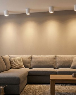 oprawa natynkowa spot tuba biała montowana na suficie w salonie tworząca ciepłe punktowe światło TIGO W1 od lampit